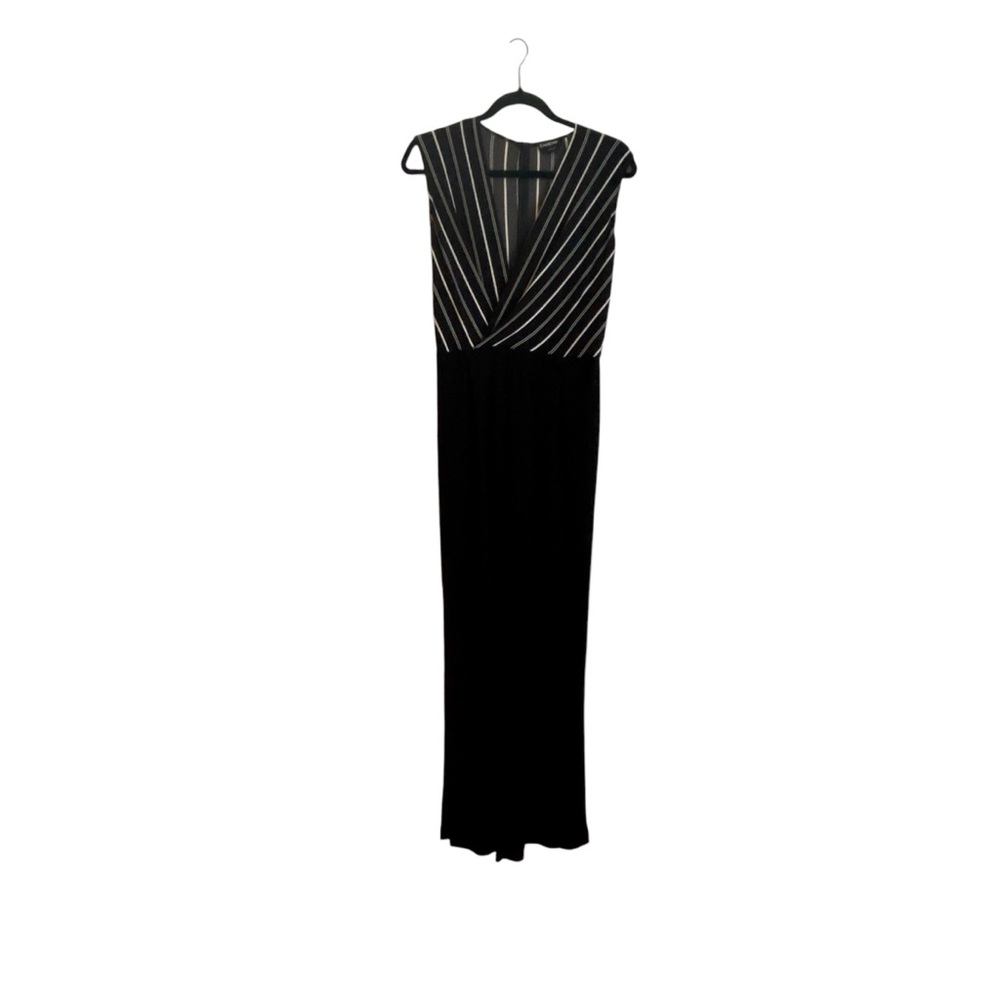 Bebe Black Stripe Sleeveless Jumpsuit Women’s Size 6 Wide Leg Stretch One-Piece